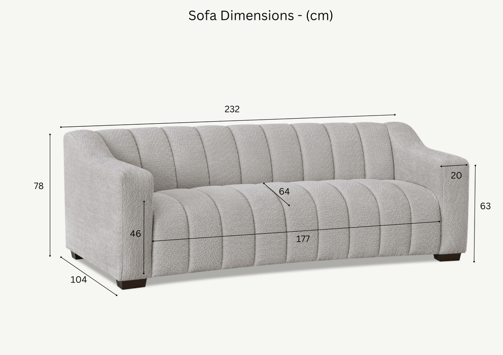 Historia 3 Seater Sofa in Iron Teddy Fabric