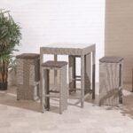 5PCS STEELY BAR SET RATTAN WGLASS TABLE 