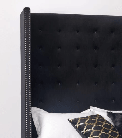 Melva Buttoned Black Velvet Fabric Bed