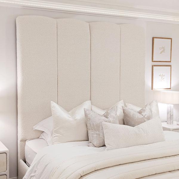 Cascade Cream Boucle Luxury Panelled Headboard Bed - Couchek