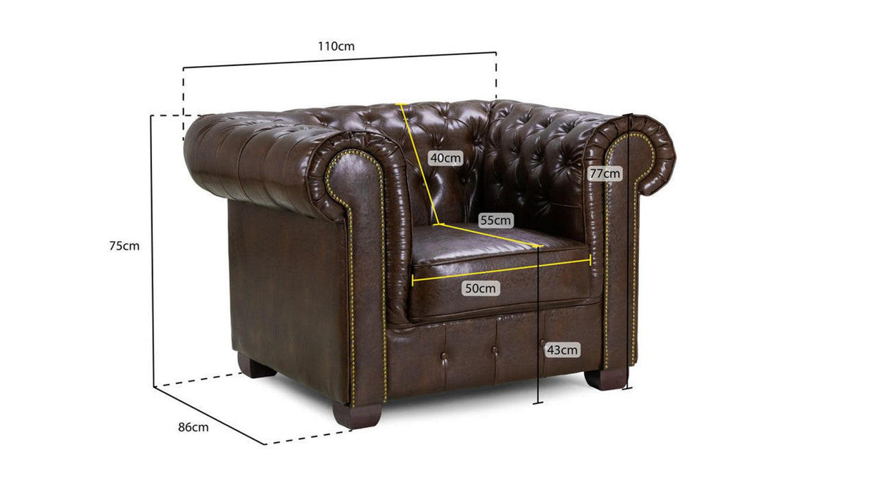 Chesterfield Leather Armchair - Antique Brown - Couchek