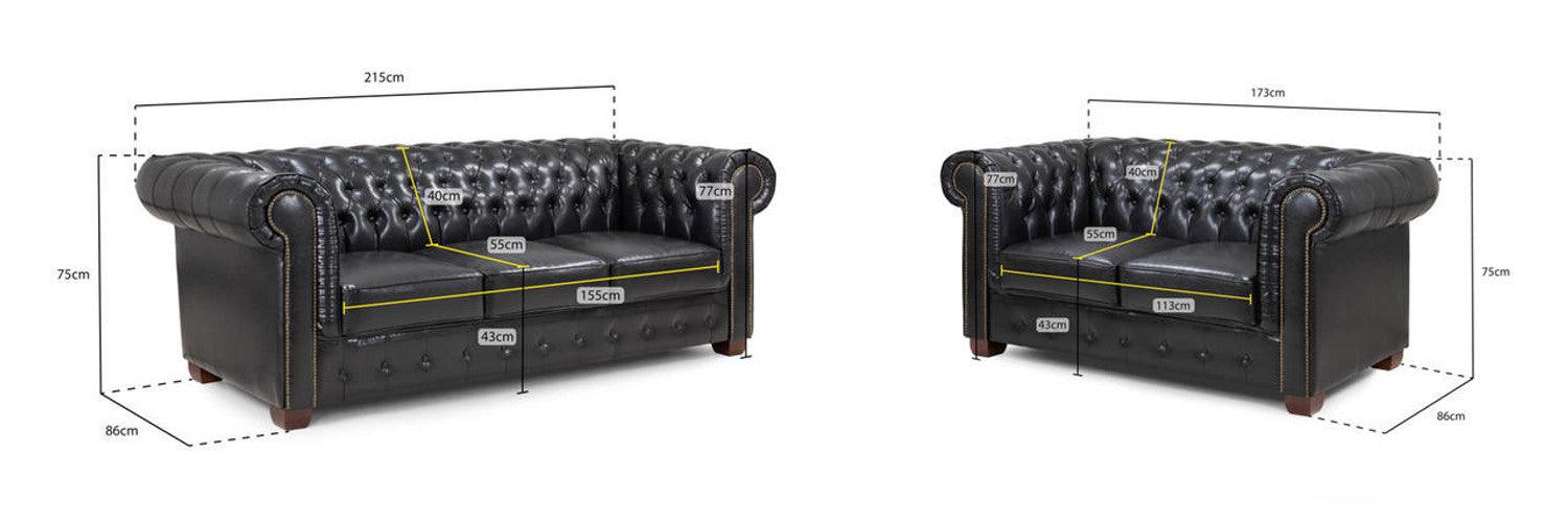 Chesterfield Leather Sofa Set - Black - Couchek