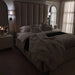 Mercer Cream Velvet Luxury Panelled Bed with Black Borders - Couchek