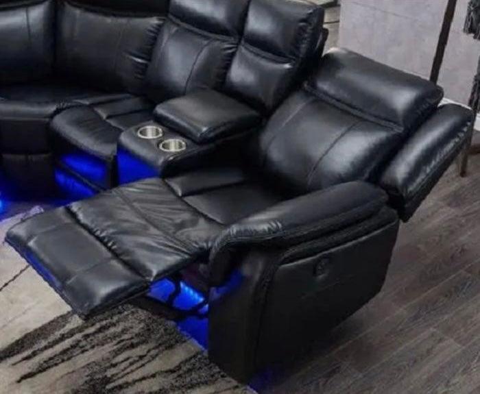 Monica Recliner Corner Sofa With Led Lights - Black - Couchek